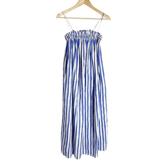 Madewell Ruffle A-Line Blue White Striped Poplin Coastal Beach Midi Dress XXS - Picture 5 of 12